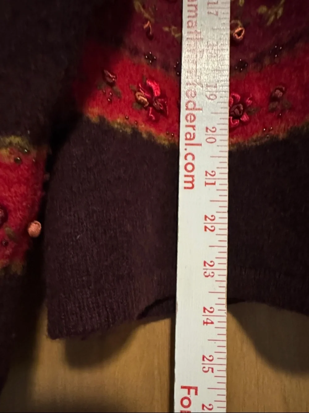 Vintage floral Lambswool cardigan Womens L satin bow flowers Cottagecore country - Picture 8 of 12